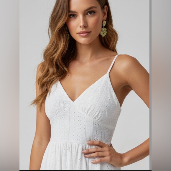 Boho Eyelet Embroidery Wrap Hem Cami Dress - Picture 2 of 10